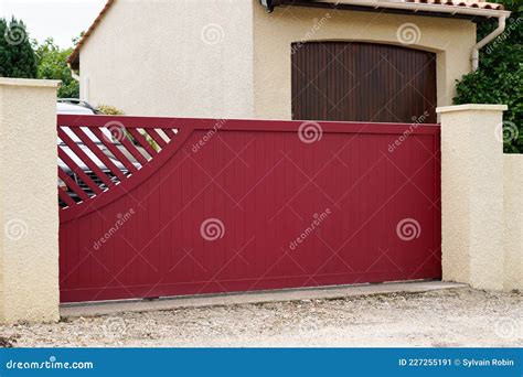 Aluminum Modern Home Grey Steel Gate Portal Of Suburb House In Street View Royalty-Free Stock ...