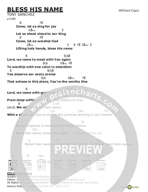 Bless His Name Chords PDF (Jeremy Riddle) - PraiseCharts