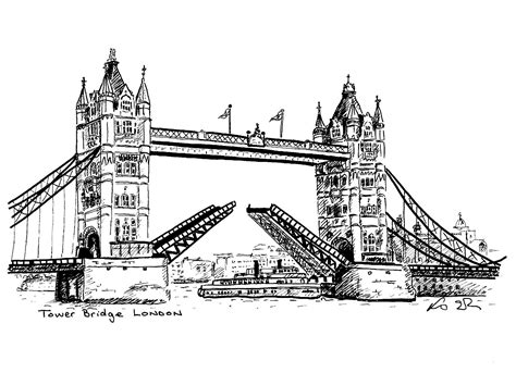 Tower Bridge London Postcard Line Drawing Illustration | Etsy