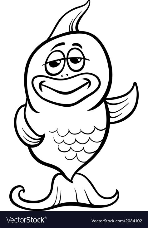 Funny fish cartoon coloring page Royalty Free Vector Image