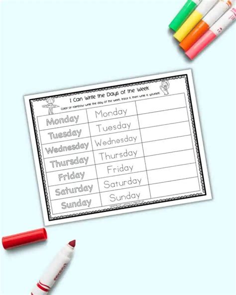 Free Printable Days of the Week Tracing Worksheet - The Artisan Life