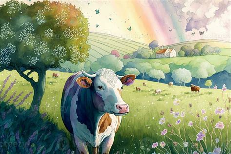 painting of a cow standing in a field. generative ai. 23857929 Stock ...