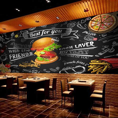 Fast Food Restaurant Wallpaper Cafe Wall Decor Hamburger Wall | Etsy in 2021 | Fast food ...