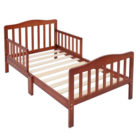 Toddler Bed Wooden Baby Bed with Safety Guardrails Children Bedroom Furniture Espresso - Walmart ...