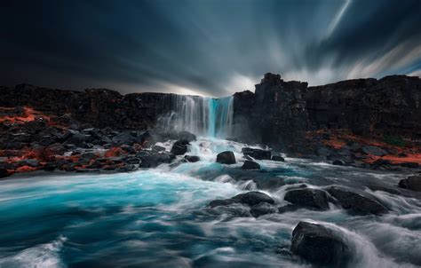 Wallpaper Waterfall, Iceland, Öxarárfoss images for desktop, section природа - download