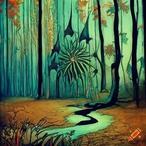 Graffiti art of a colorful autumn forest