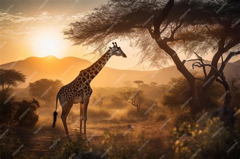 Premium AI Image | Majestic Giraffe in African Savannah