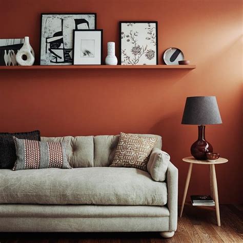 Grey Living Room With Orange Accent Wall | Baci Living Room