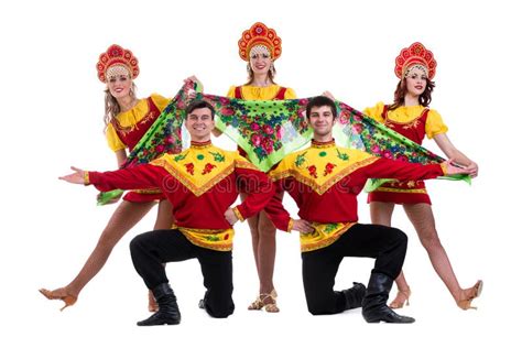 Dancer Team Wearing a Folk Costumes Isolated on White Stock Image ...