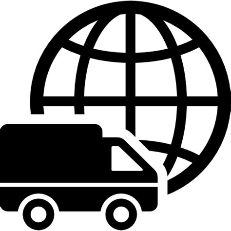 International logistics delivery truck symbol with world grid behind ...