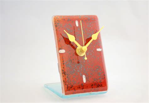 Red & Black Desk Clock - Fused Glass Art