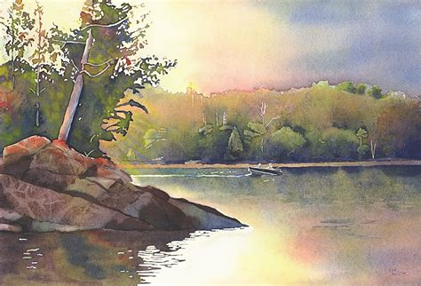 Lake Landscape Painting Print, Lake Scene Watercolor, Lake Landscape ...