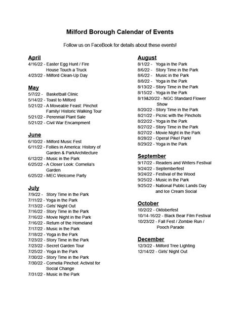 Events Calendar - Borough of Milford