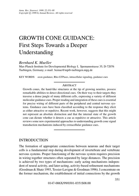 (PDF) Mueller, B.K. Growth cone guidance: first steps toward a deeper understanding. Annu. Rev ...