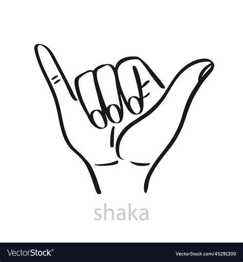 Shaka hand line art sign hang loose symbol Vector Image