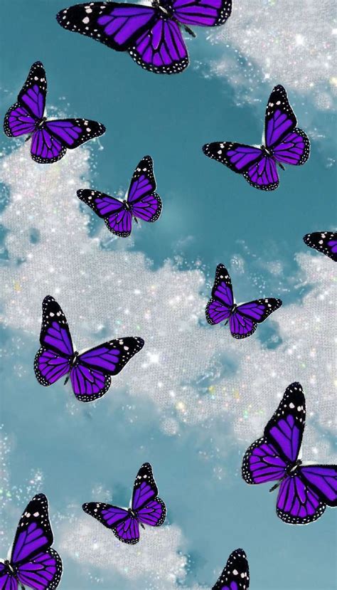 Purple butterflies, blue sky | Purple butterfly wallpaper, Butterfly ...