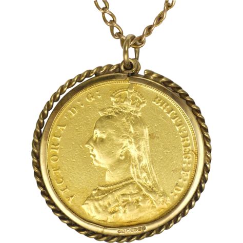 Victorian Sovereign 22K Gold Pendant with 9K Surround & Antique Chain -- found at www.rubylane ...