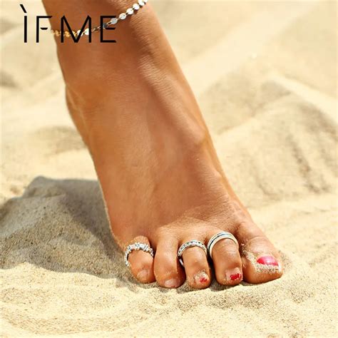 IF ME Vintage Foot Rings Set for Women Antique Silver Color Flower Toe ...