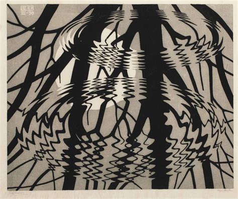 'Rippled Surface' by M.C. Escher (1950). | Escher art, Linocut prints, Woodcut art