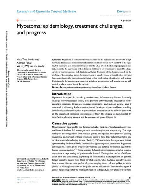 (PDF) Mycetoma: epidemiology, treatment challenges, and progress | Wendy van de Sande - Academia.edu