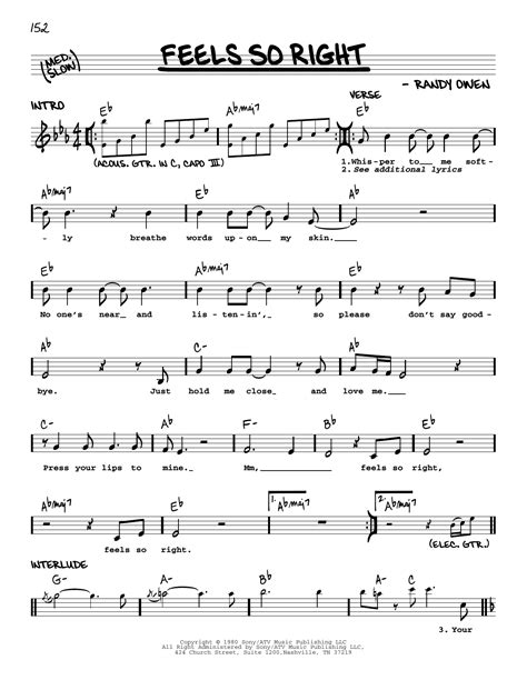 Feels So Right by Alabama Sheet Music for Real Book – Melody, Lyrics ...