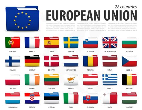 Flagge der Europäischen Union EU und Mitgliedschaft auf Europa-Kartenhintergrund. Ordner-Flags ...