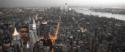 Gray city buildings, city, New York City, selective coloring, lights HD wallpaper | Wallpaper Flare