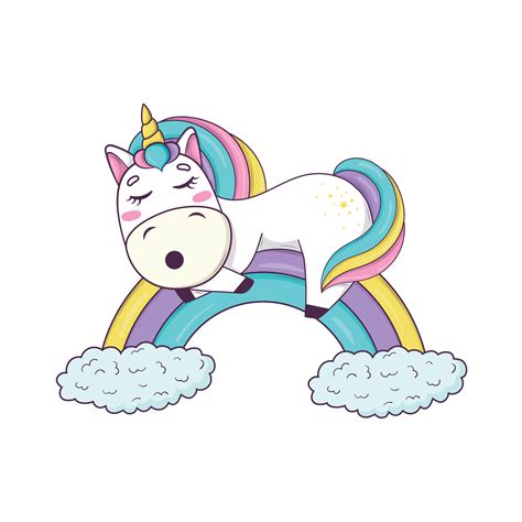 A cute kawaii unicorn with a rainbow mane and horn in anime style sleeps on a rainbow 16613352 ...