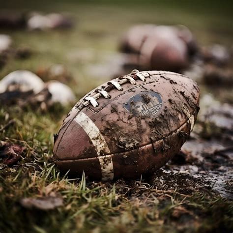 Premium AI Image | An american football covered in mud and grass stains ...