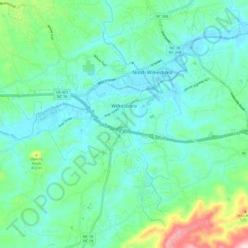 Wilkesboro topographic map, elevation, terrain