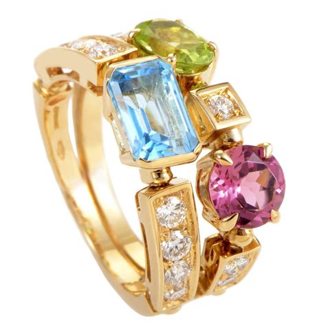 Bulgari Yellow Gold Diamond and Multi-colored Stone Ring at 1stdibs