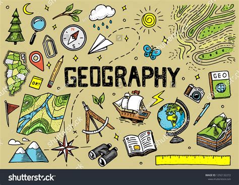 Set of geography symbols. Equipments for web banners. Vintage outline sketch for web banners ...