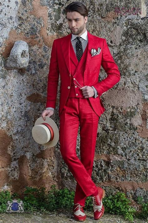 Men's Luxury Red 3 Piece Summer Suit Slim Fit Two Button Wedding Party Wear Suit in 2021 | Linen ...