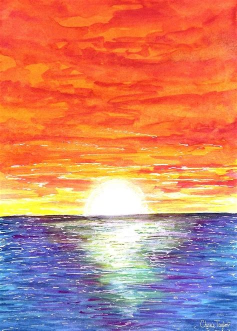 Ocean Sunset by Cherie Taylor | Ocean painting, Sunrise painting ...