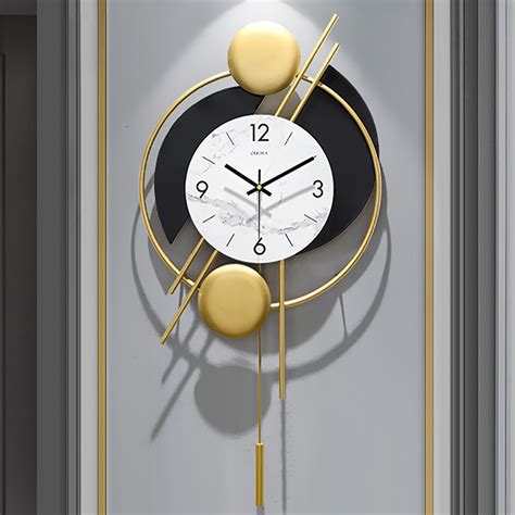 Modern Distinctive Metal Wall Clock with Gold Pendulum-Homary