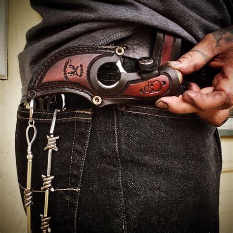 horizontal leather belt knife sheath with barbwire chain | Knife sheath ...