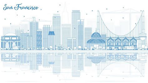 Outline San Francisco Skyline with Blue Buildings and Reflection. 10795267 Vector Art at Vecteezy