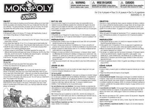 Manual Hasbro MONOPOLY Junior (page 1 of 2) (English, French, Spanish)