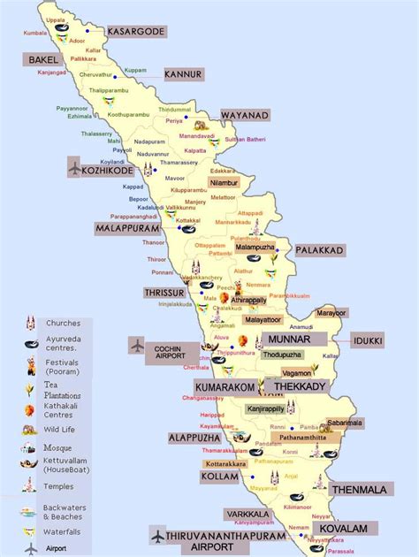 Kerala Tourism Map | Kerala Tourist Map | Map of Kerala | Kerala Map | Kerala State Map | Kerala ...