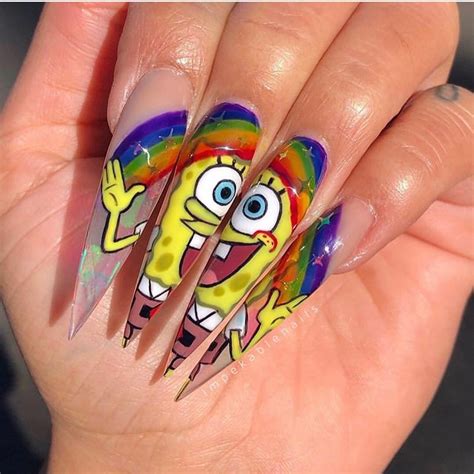 ~ @justkaylaaaa 🦋 | Spongebob nails, Dope nails, Rainbow nails