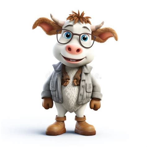 Cartoon Cow 3d Render: Youthful Protagonist with Glasses in Villagecore ...