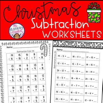 Christmas Subtraction Worksheets by The Monkey Market | TpT