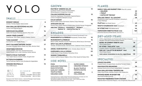 YOLO Restaurant menu in Fort Lauderdale, Florida, USA