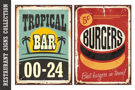 Vintage Restaurant Signs Collection | Custom-Designed Illustrations ~ Creative Market