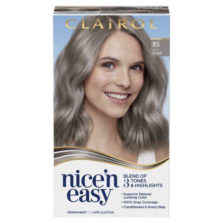 Clairol Nice'n Easy Permanent Hair Color Crme 8S Soft Silver, 1 Application Hair Dye Allergy ...