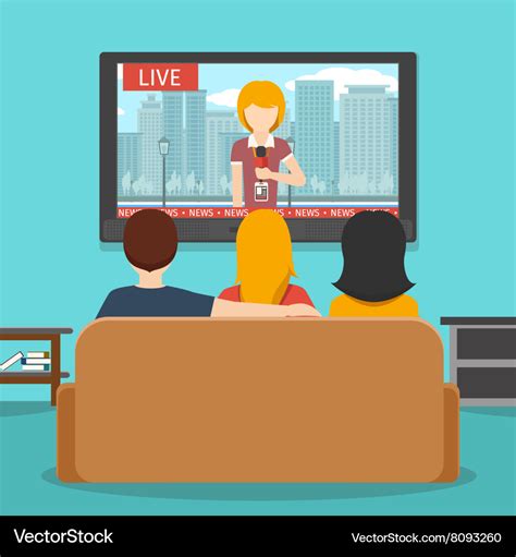 People watching news on television flat Royalty Free Vector