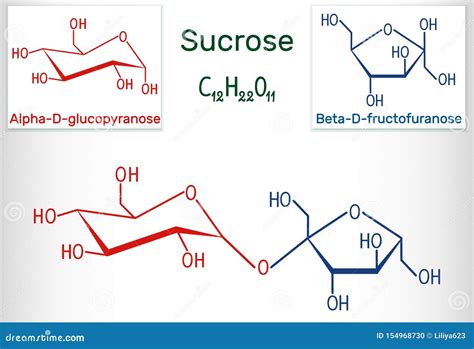 Sucrose Sugar Molecule. Structural Chemical Formula and Molecule Model ...