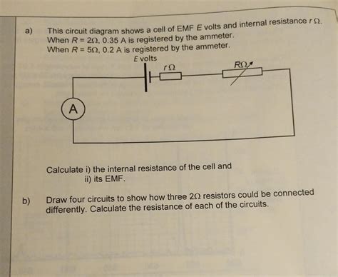 Solved a) = This circuit diagram shows a cell of EMF E volts | Chegg.com