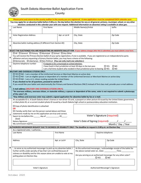 South Dakota South Dakota Absentee Ballot Application Form - Fill Out ...