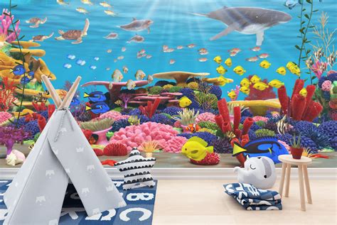 Vibrant Coral Reef & Sea Animals kids Wall Mural Under The Sea Photo ...